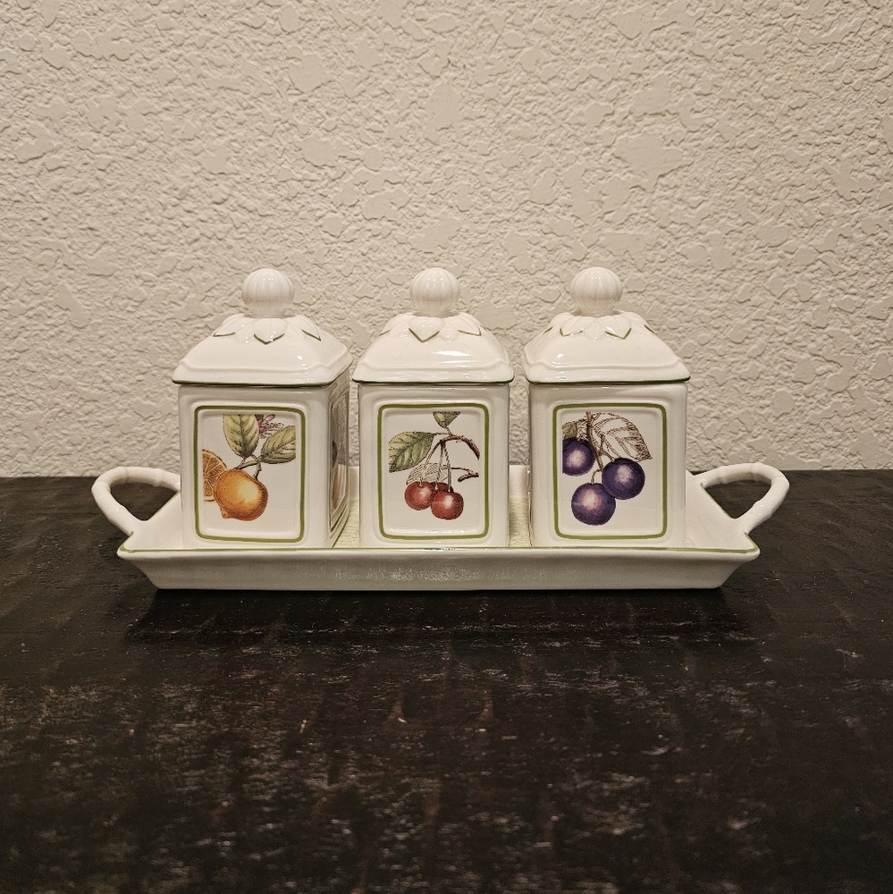 Cascara Charm by Villeroy & Boch Ceramic Pot Jam Jars Set & Tray - Picture 5 of 16